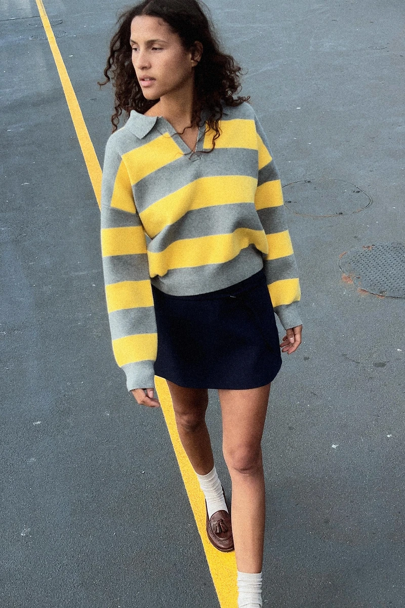 PULL EN MAILLE COL POLO RAYÉ