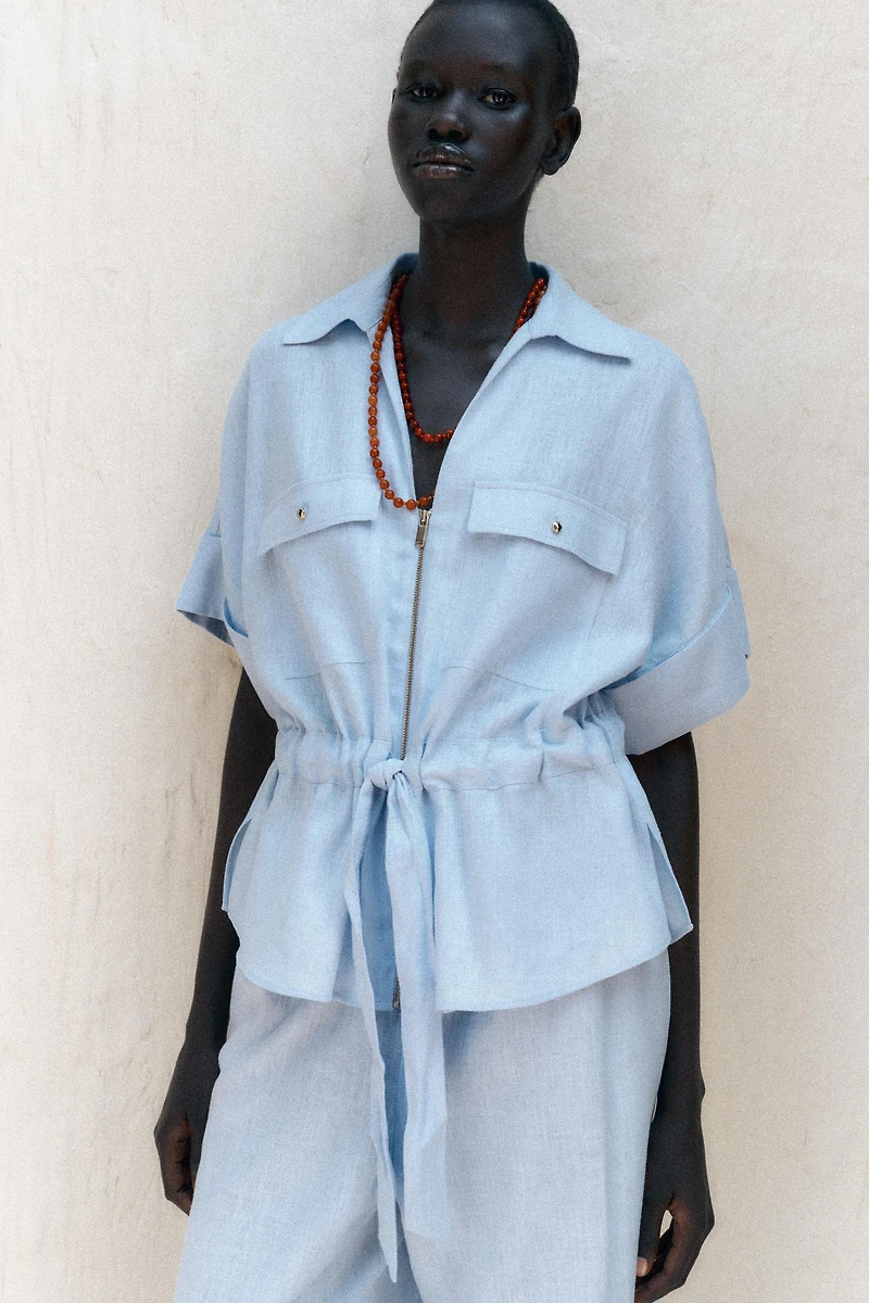 LINEN BLEND SAFARI SHIRT