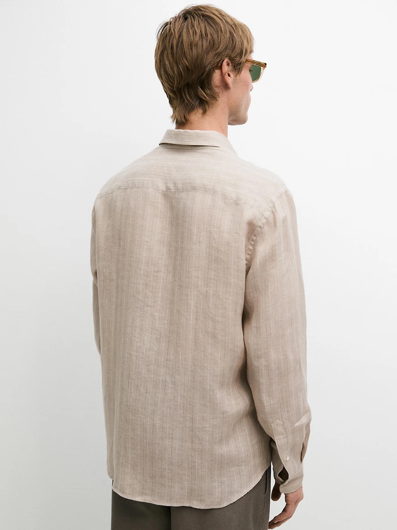 100% linen striped slim fit shirt