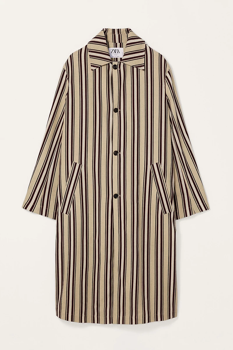LIMITED EDITION STRIPED COTTON - LINEN TRENCH COAT