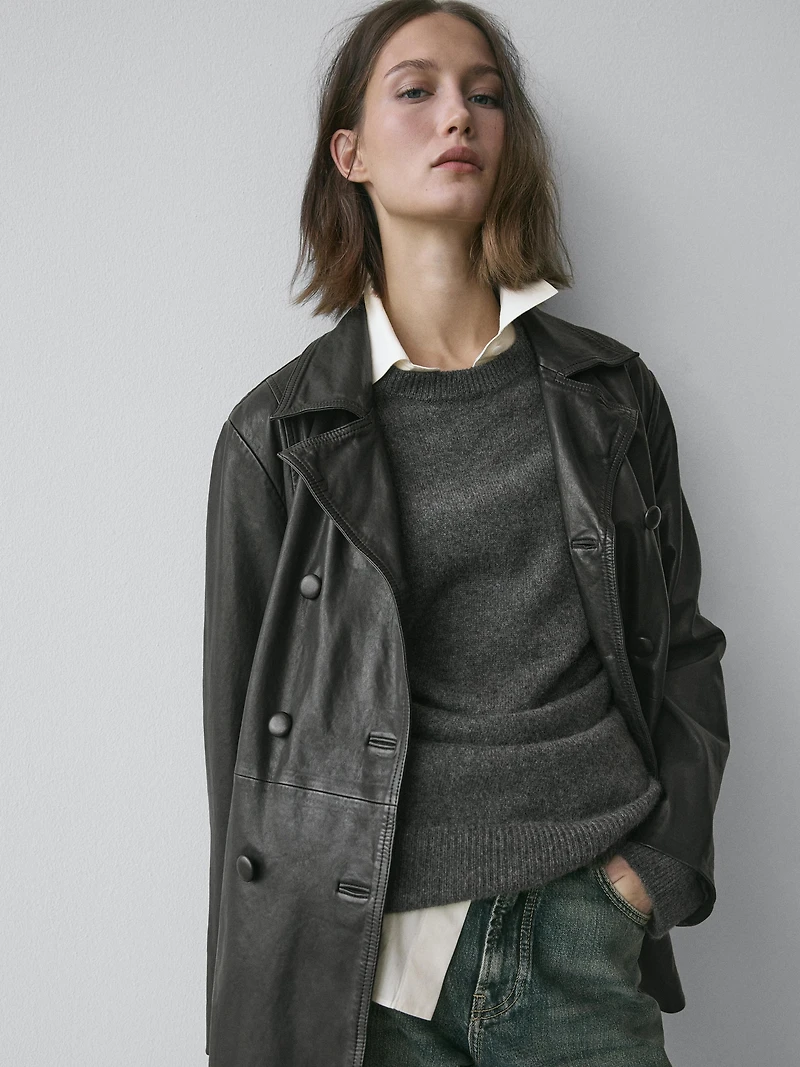 Veste avec ceinture en cuir nappa