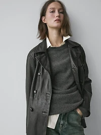 Veste avec ceinture en cuir nappa