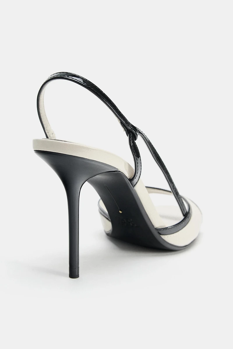 PATENT-EFFECT HEELED SANDALS