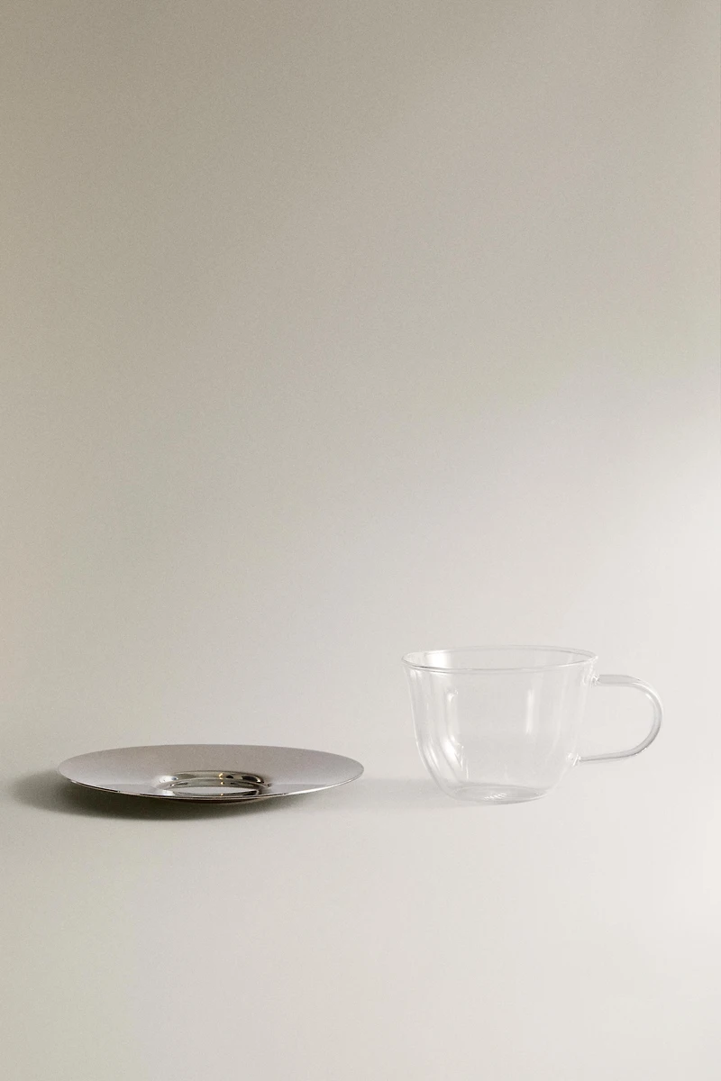 BOROSILICATE GLASS TEACUP AND SAUCER