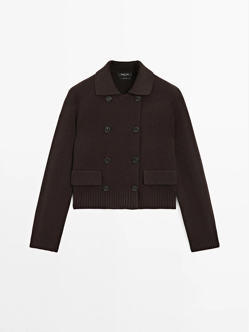 100% cotton double-breasted knit cardigan