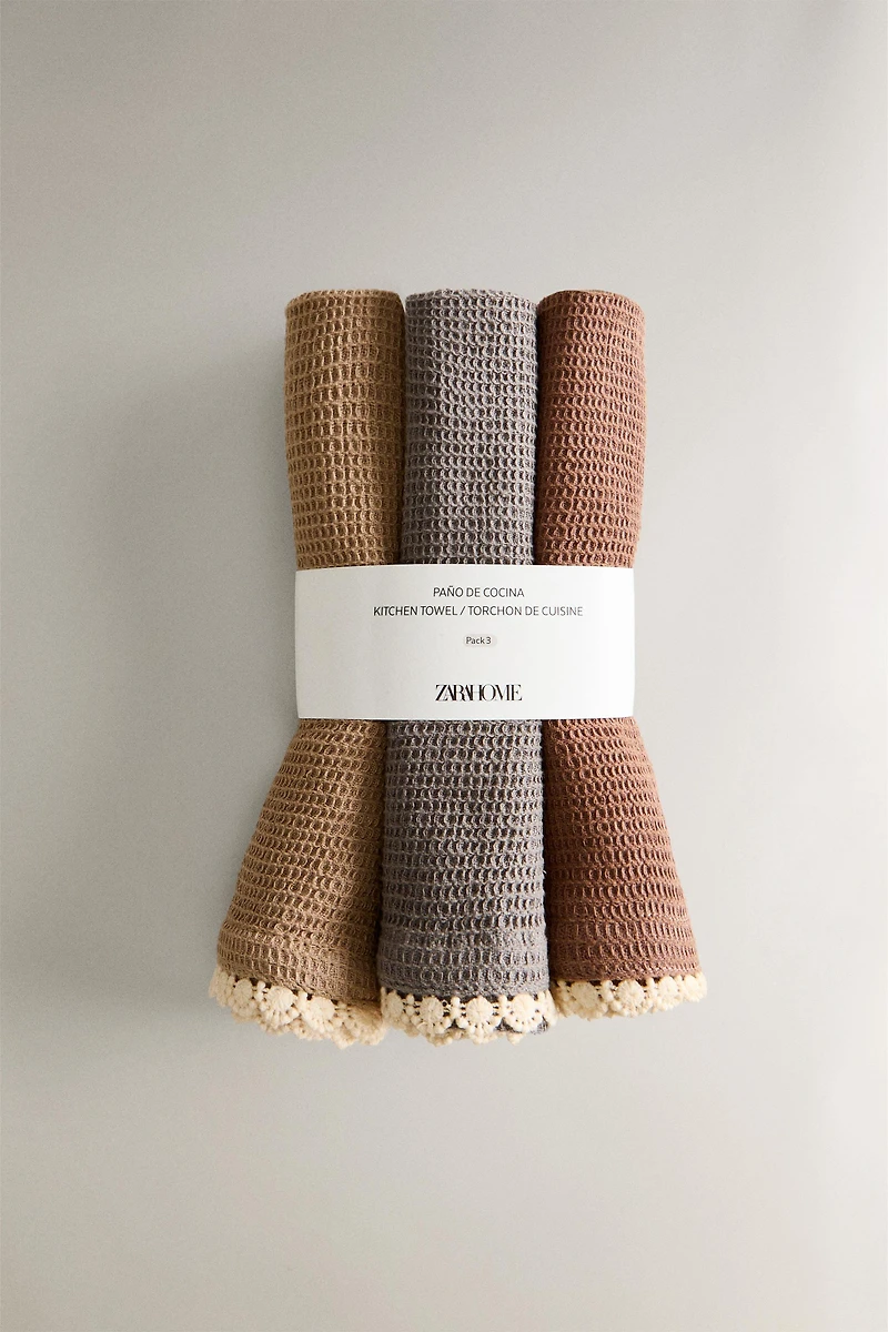 WAFFLE-KNIT COTTON CLEANING KITCHEN TOWEL (SET OF 3)