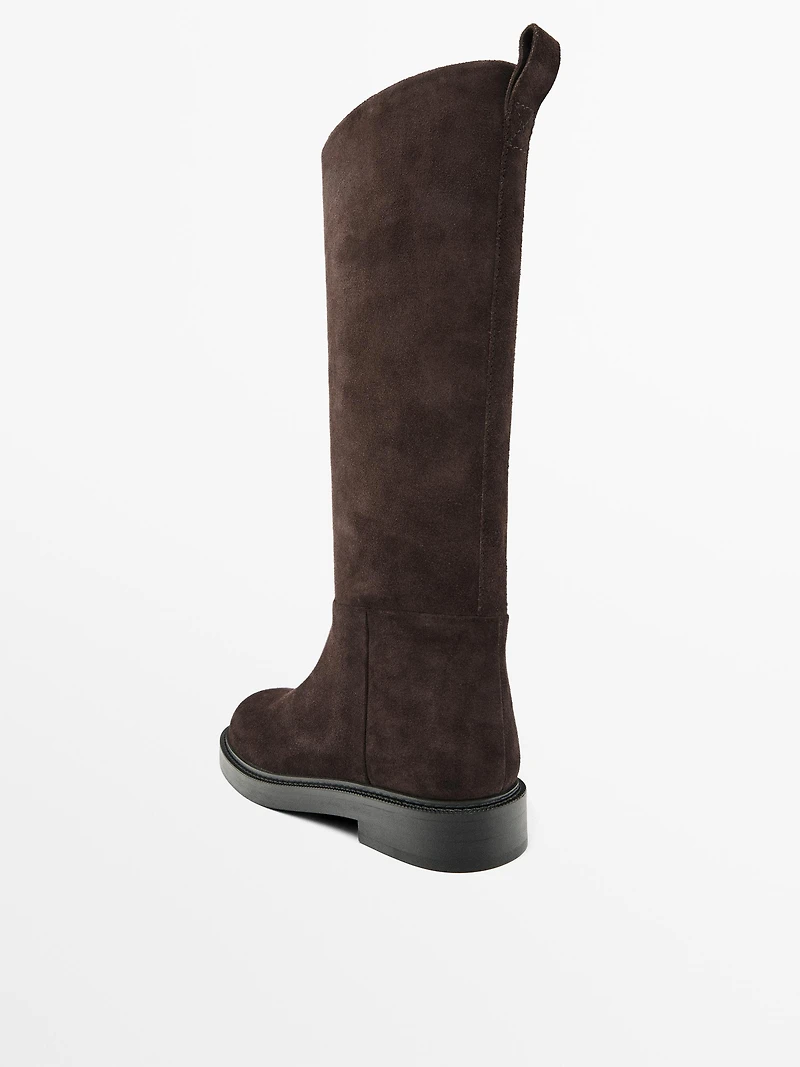 Bottes hautes en croûte de cuir
