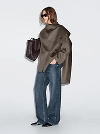 Mid-length wool blend coat with scarf