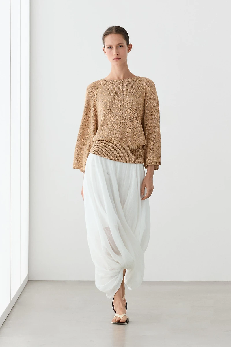 Cotton blend heathered knit sweater