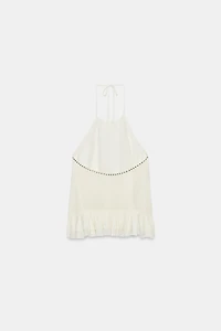 STUDDED RUFFLE HALTER TOP