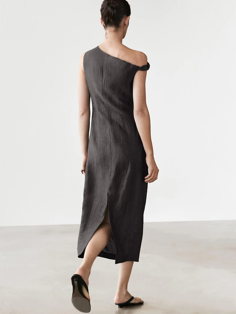 Midi dress with pleated shoulder detail