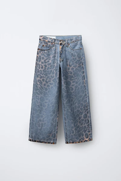SHINY ANIMAL PRINT WIDE LEG JEANS