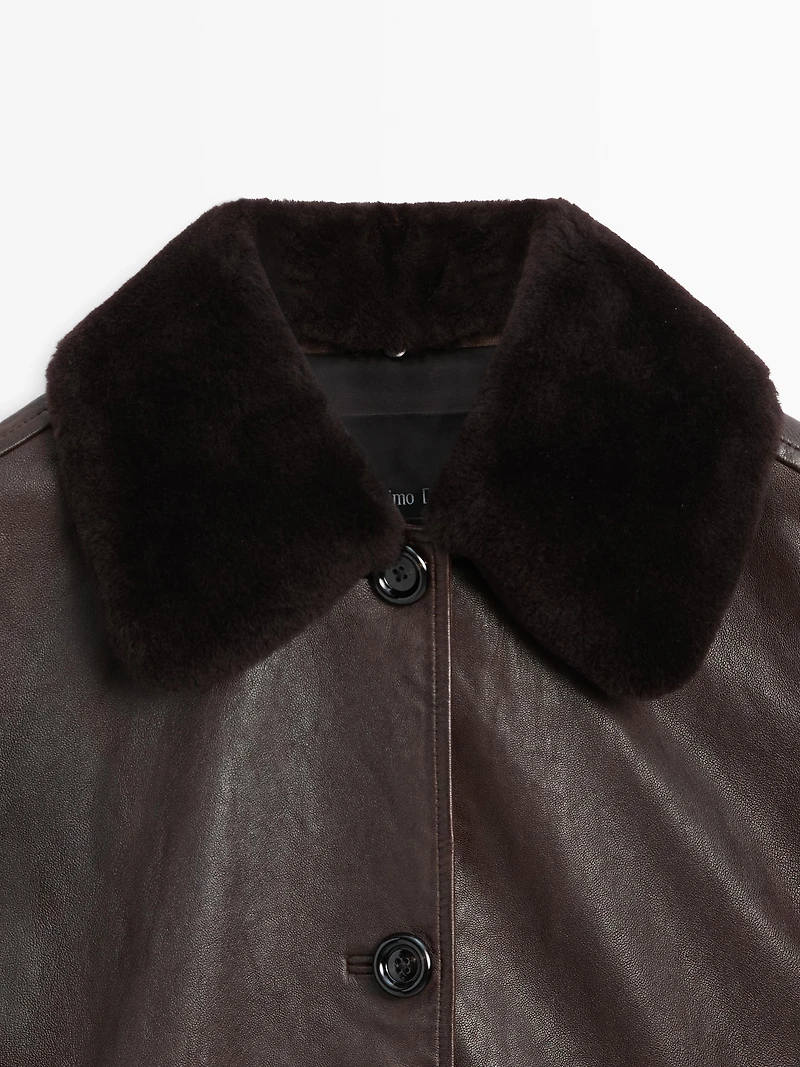 Veste en cuir nappa à col fourrure
