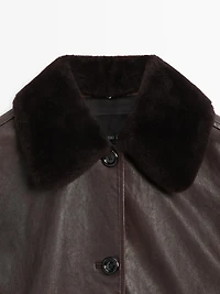 Veste en cuir nappa à col fourrure