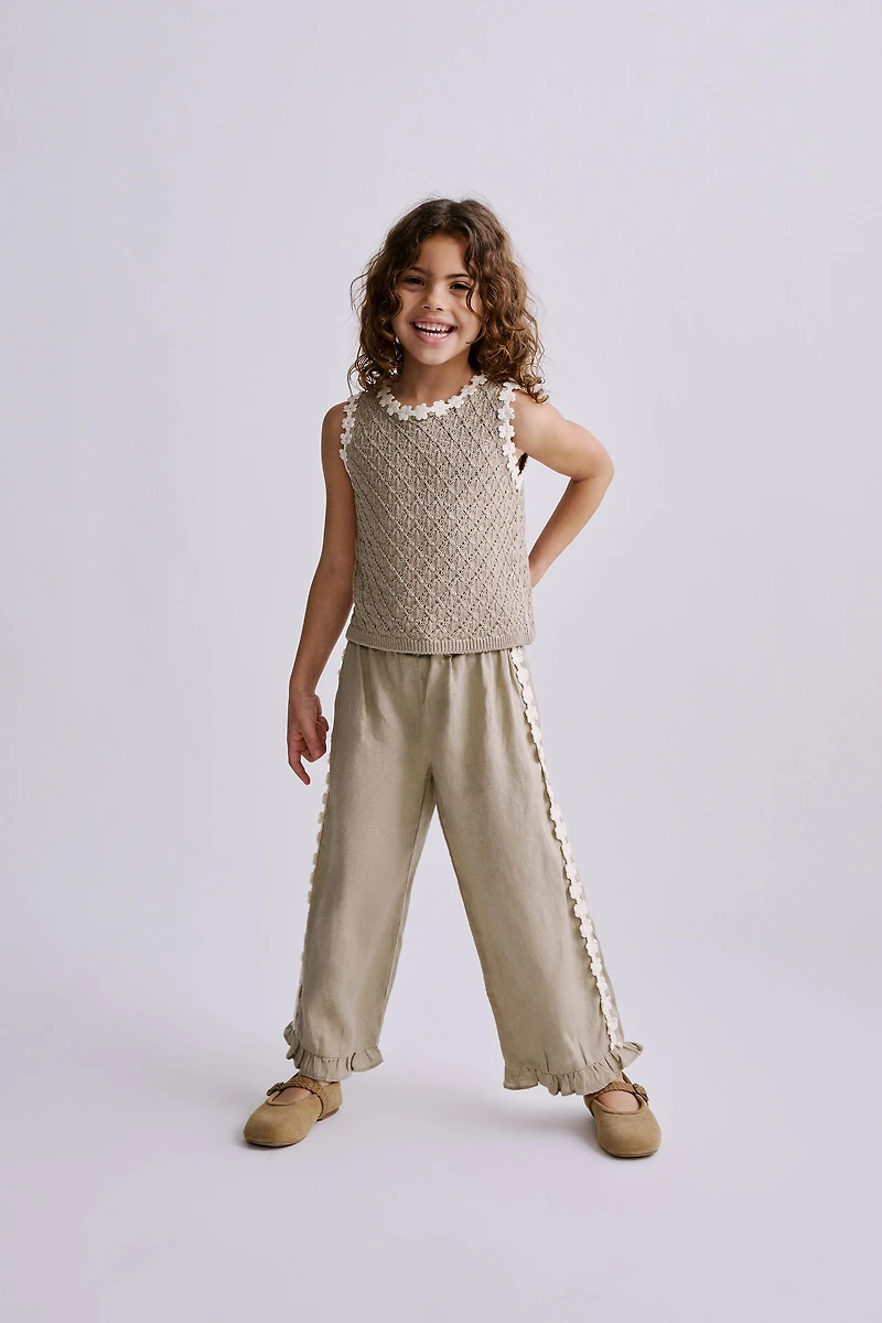 100% LINEN EMBROIDERED FLORAL PANTS
