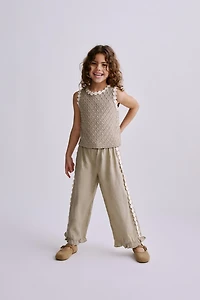 100% LINEN EMBROIDERED FLORAL PANTS