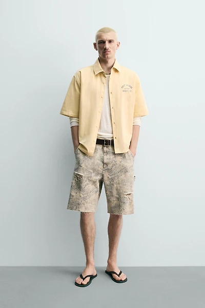 WASHED ABSTRACT PRINT RELAXED FIT SHORTS