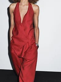 Linen halter top with low-cut back