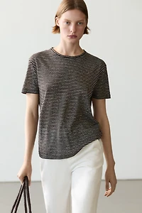 100% linen regular fit striped T-shirt