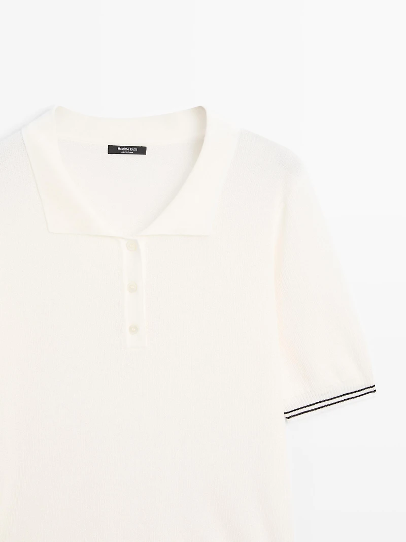 Knit polo shirt with sleeve detail
