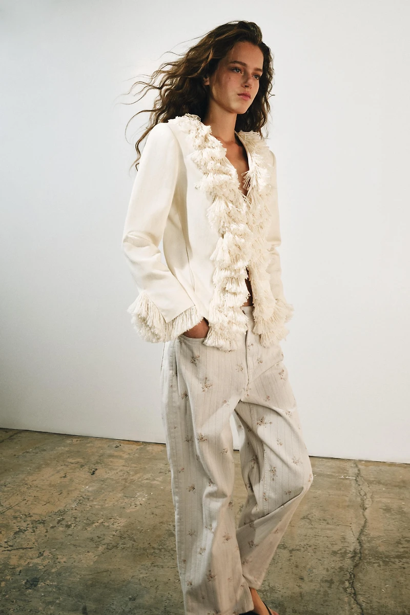 LINEN BLEND FRINGE JACKET ZW COLLECTION