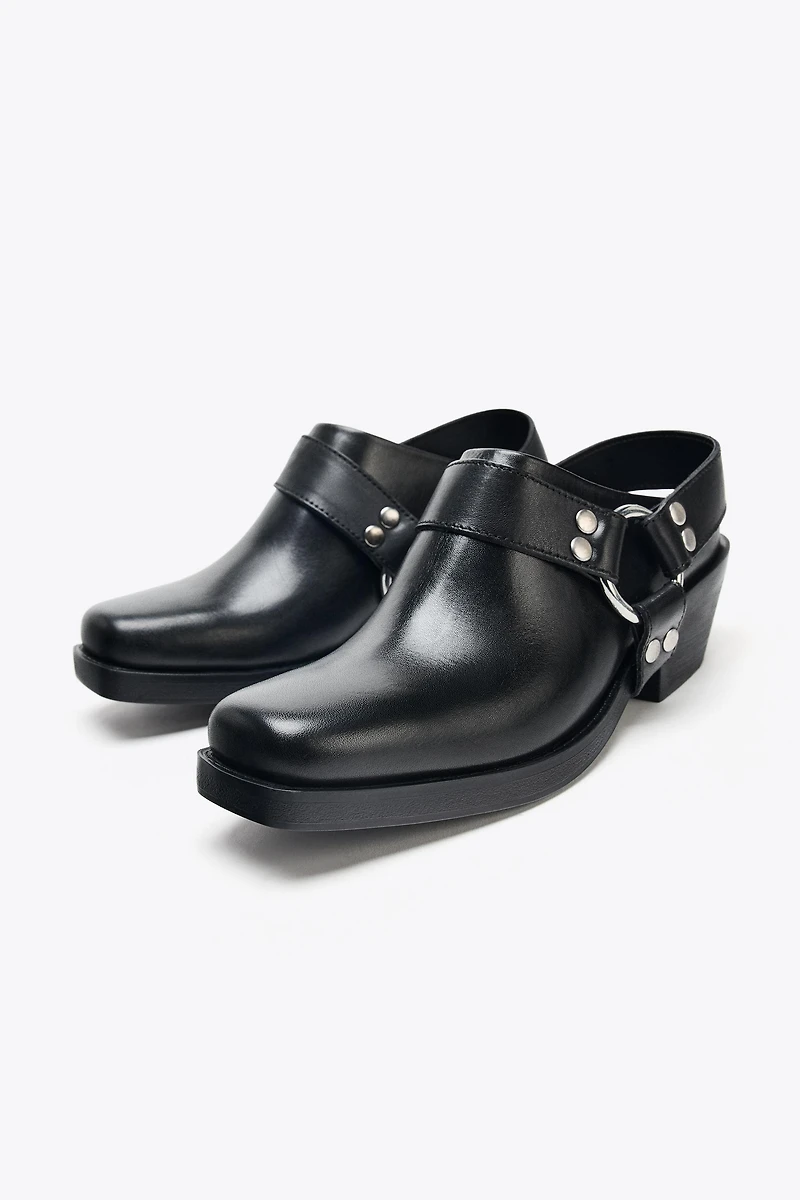 LEATHER BIKER CLOGS