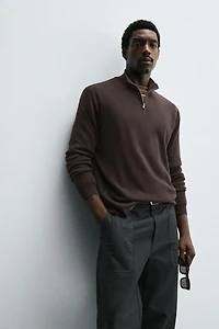 ZIPPERED PURL KNIT SWEATER