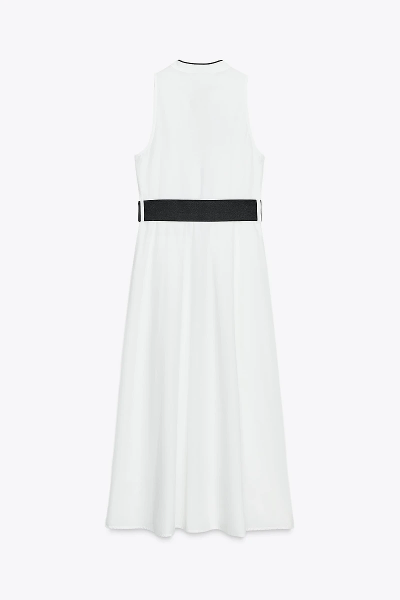 CONTRAST TRIM POPLIN MIDI DRESS