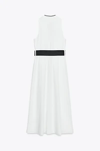 CONTRAST TRIM POPLIN MIDI DRESS