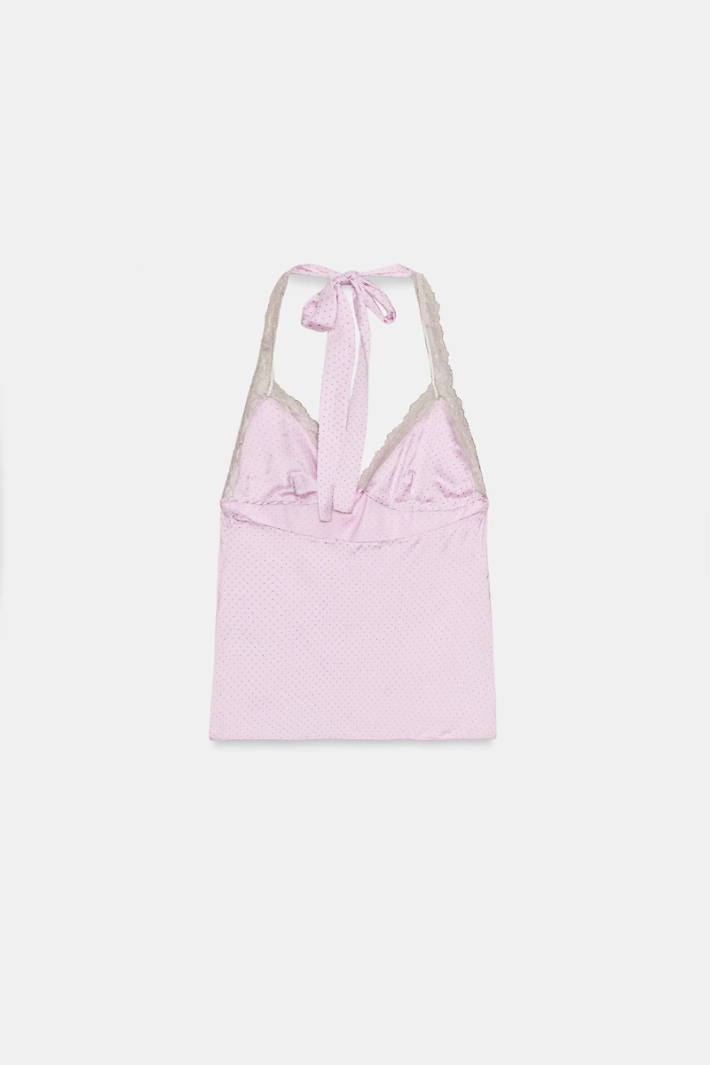 POLKA DOT LACE HALTER TOP