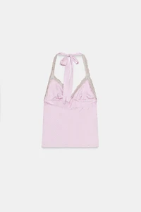 POLKA DOT LACE HALTER TOP