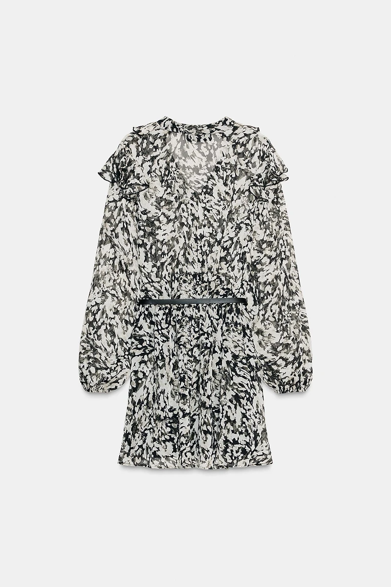 BELTED PRINTED MINI DRESS