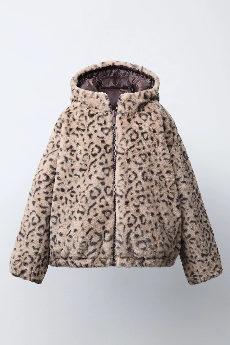 REVERSIBLE FAUX FUR ANIMAL PRINT JACKET