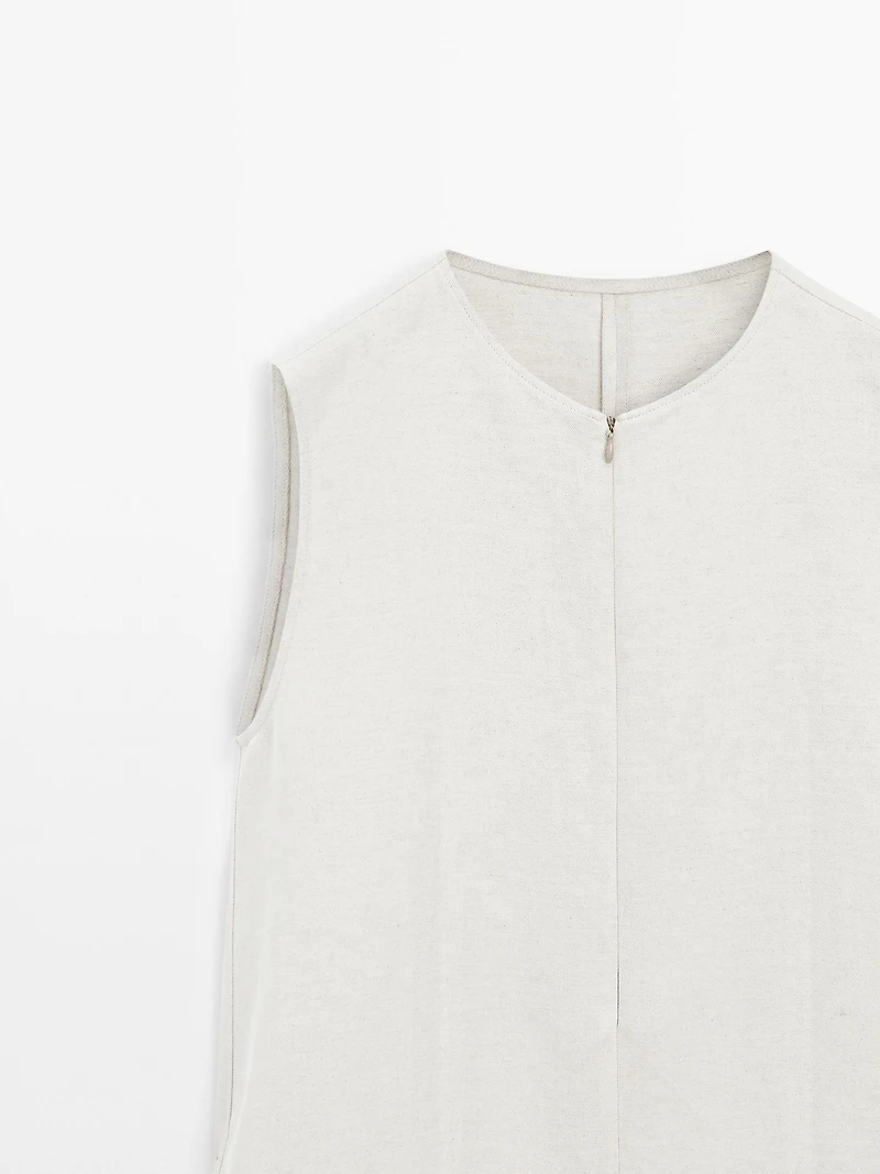 Linen blend short jumpsuit