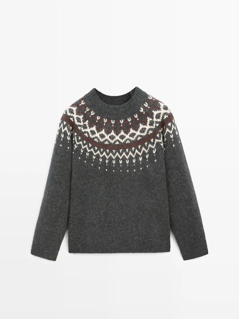 100% wool jacquard knit sweater