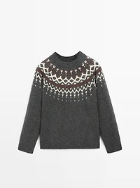 100% wool jacquard knit sweater