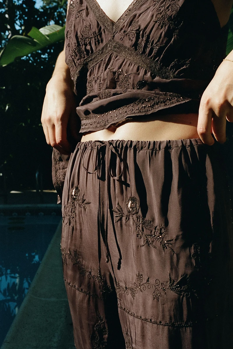 EMBROIDERED BEADED PANTS