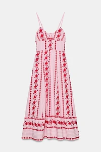 EMBROIDERED EYELET MIDI DRESS