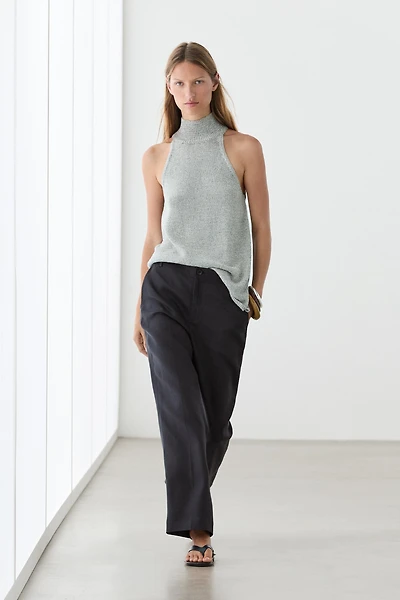 Pantalon kick flare cropped en lin