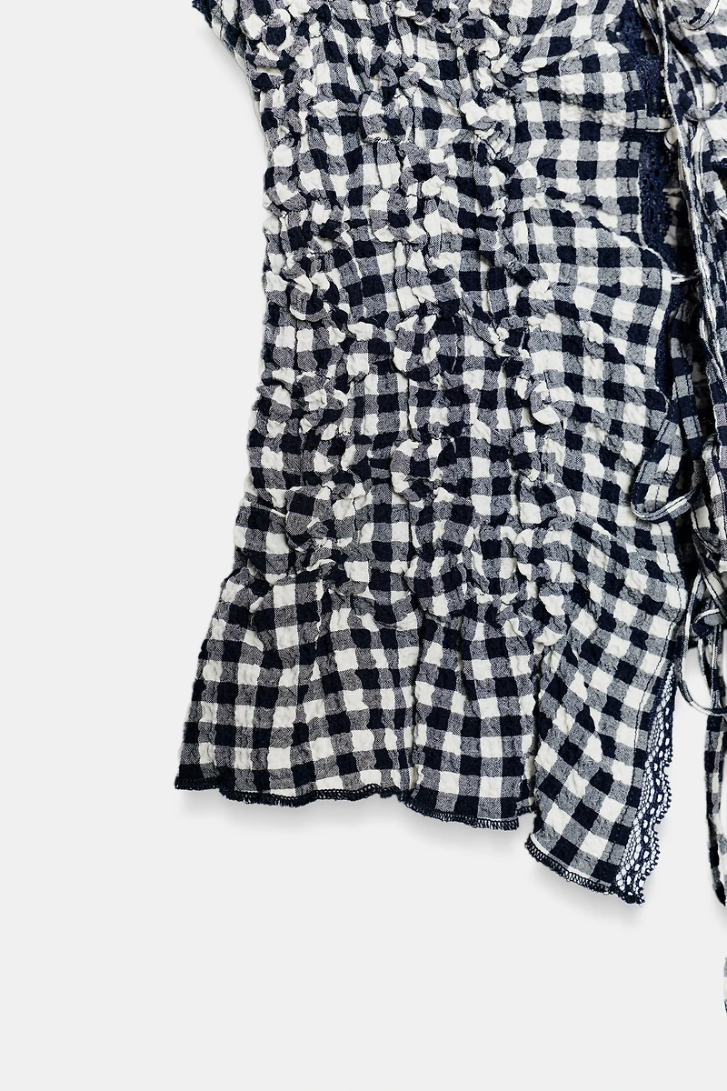 DRAPED GINGHAM TOP
