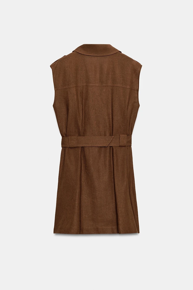 SHORT LINEN BELTED DRESS