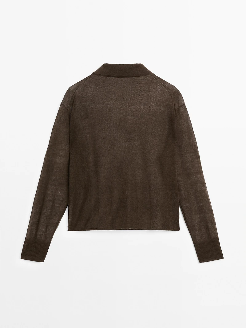 Linen blend semi-sheer knit sweater