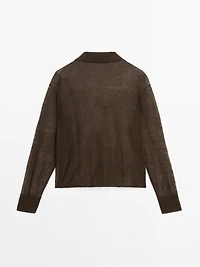 Linen blend semi-sheer knit sweater