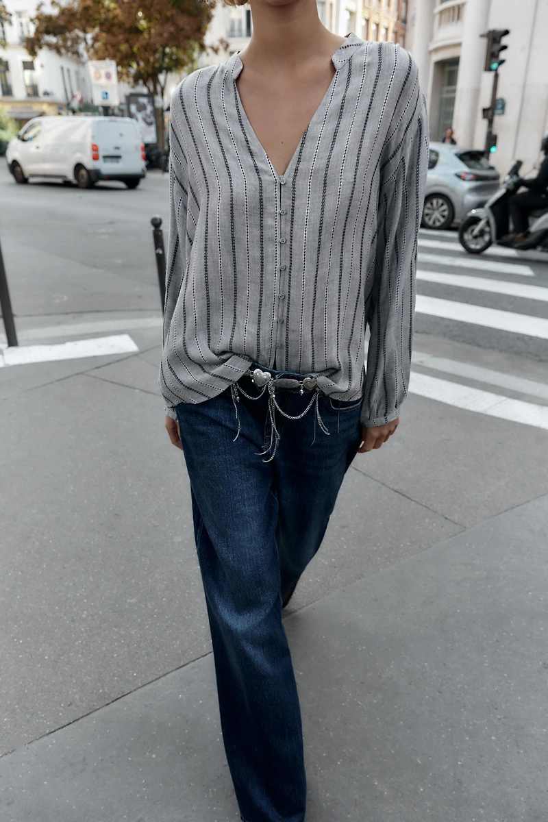 WOVEN STRIPED BLOUSE