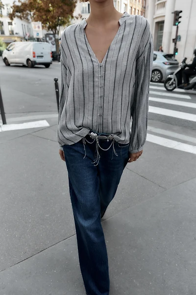 WOVEN STRIPED BLOUSE