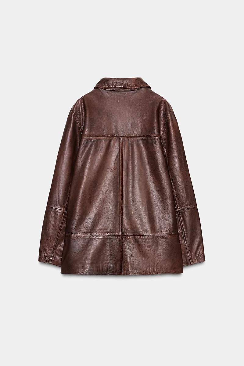 VESTE EN CUIR DÉLAVÉ