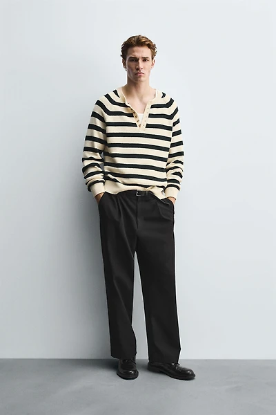 STRIPED SWEATER WITH BUTTON NECK