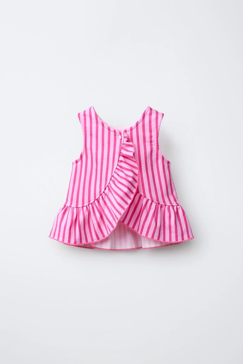 STRIPED PEPLUM TOP WITH CONTRAST LACE