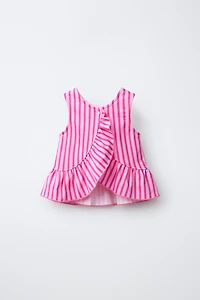STRIPED PEPLUM TOP WITH CONTRAST LACE