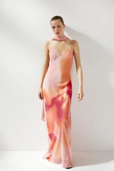 PRINTED LONG DRESS WITH SCARF